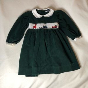 Green Corduroy Santa Christmas Smocked Dress